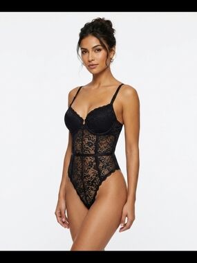 Forever 21 Black Lace Underwire Bodysuit Lingerie - Size Medium
